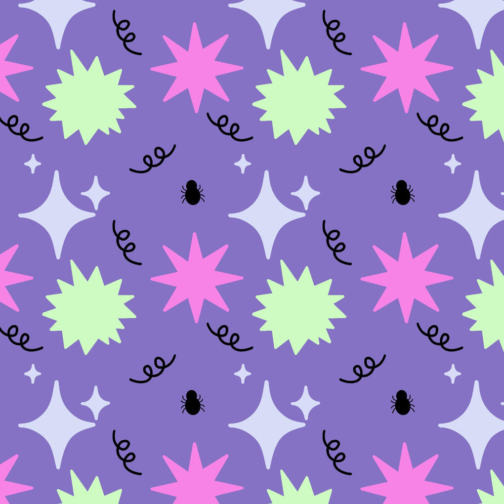 Halloween starburst pattern Halloween starburst pattern in purples and pastel green.